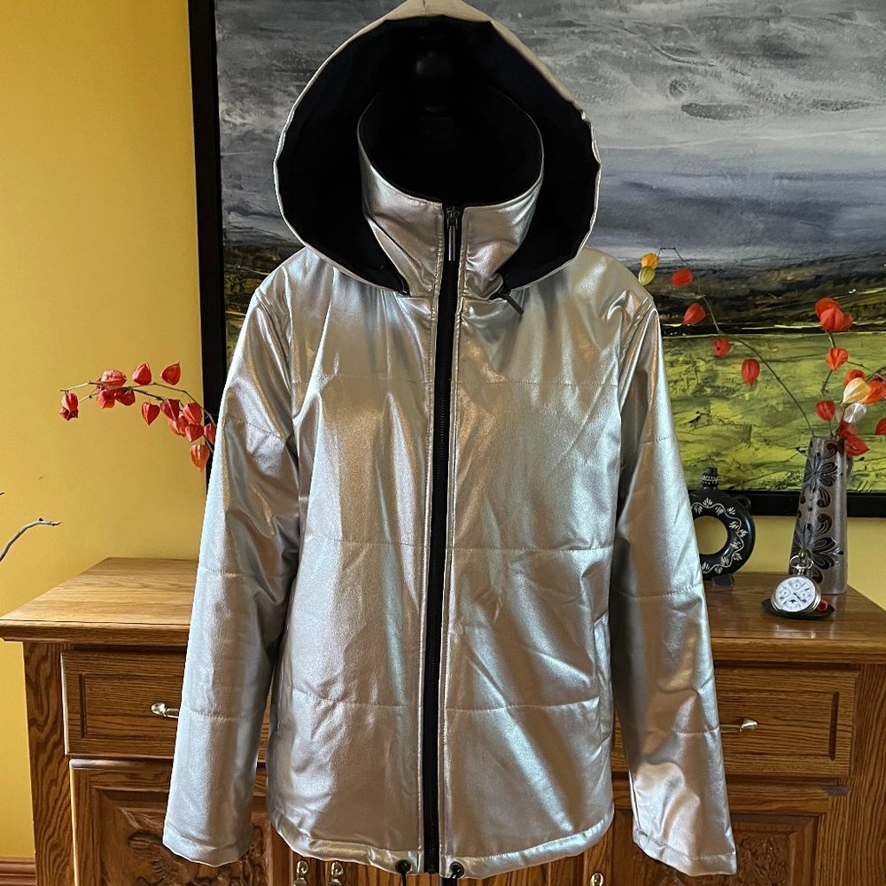 🗽 KENNETH COLE NEW YORK Box Quilted Puffer Jacket SILVER - Size: M